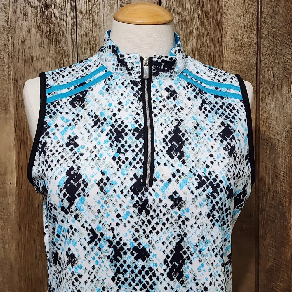 *SOLD* Tail Sleeveless 1/4 Zip Shirt Blue White Black Golf Tennis EUC Womens M - Picture 3 of 9